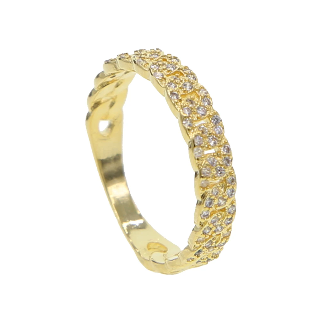 

dropshipping gold color cuban chain shape wide band rings with cz paved women wedding finger rings for dropshipping band rings