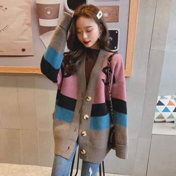 

Women Knitted Cardigans 2019 Autumn New Medium Long Loose Knitted Sweater Spring Fashion Single-breasted Women Sweater Coat FC32