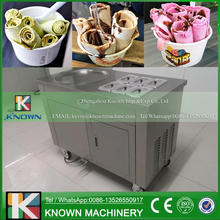 

Single circle ice pan with 6 topping tanks of fried ice cream roll machine with R410A Refrigerant (Free shipping by sea)