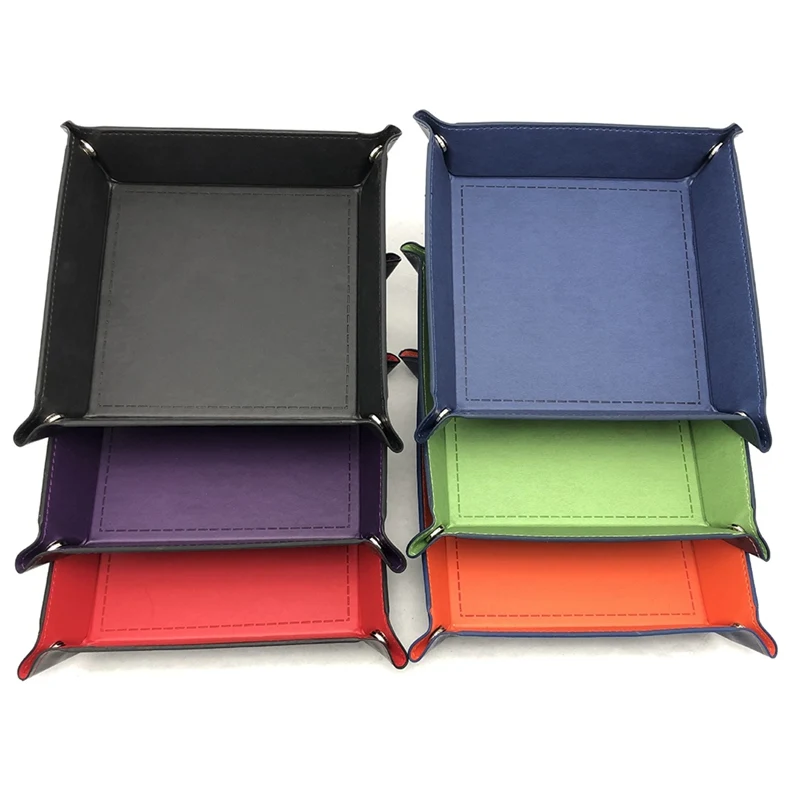 

1Pc Square Storage Tray PU Collapsible Storage Box PU Tray Desktop Storage Box Dice Tray Dice Holder Folding Tray