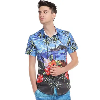 

2020 Summer New Men Hawaii 3D Palm Tree Print Short Sleeve Shirt Fashion casual Flower Shirt Camisa Sandy Beach men shirt