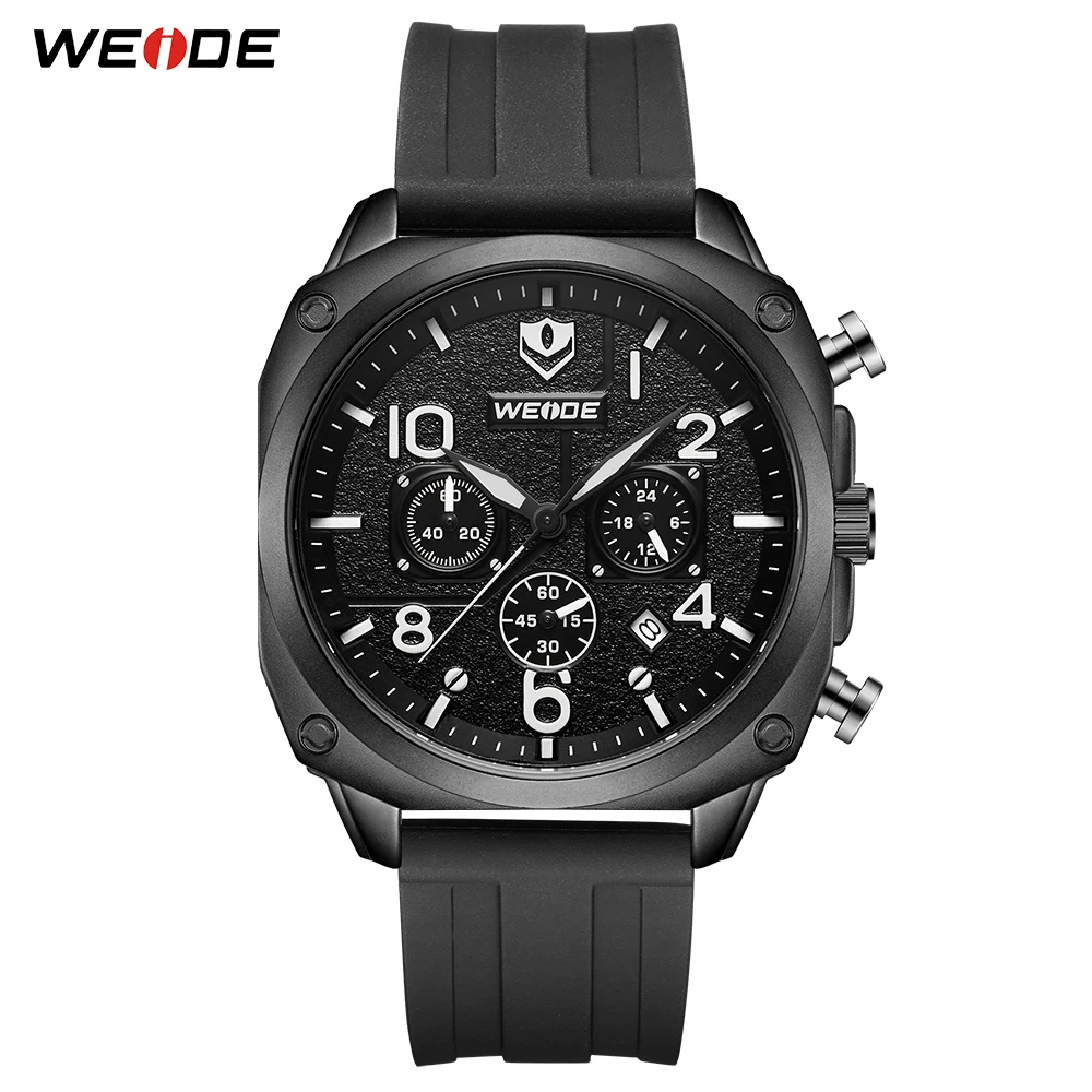 

WEIDE Men Black Silicone Band Quartz Movement Fashion Casual Alarm Repeater Calendar Clock Hours Wristwatches Relogio Masculino