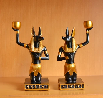

Egyptian Style Decor Dog God Anubis Figurines Desktop Creative Candle Holder Wedding Home Ornament Craft Decoration Candlestick