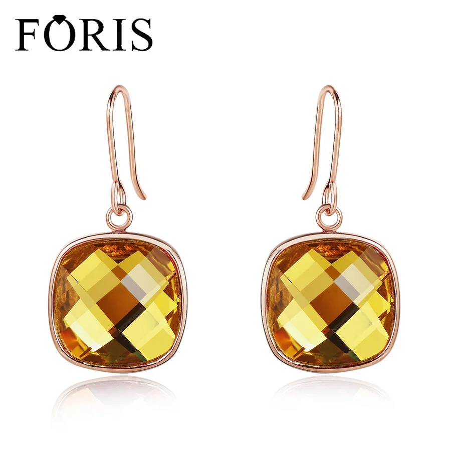 

FORIS Fashion Rose Gold Big Yellow Crystal Earrings For Women Gift PE003