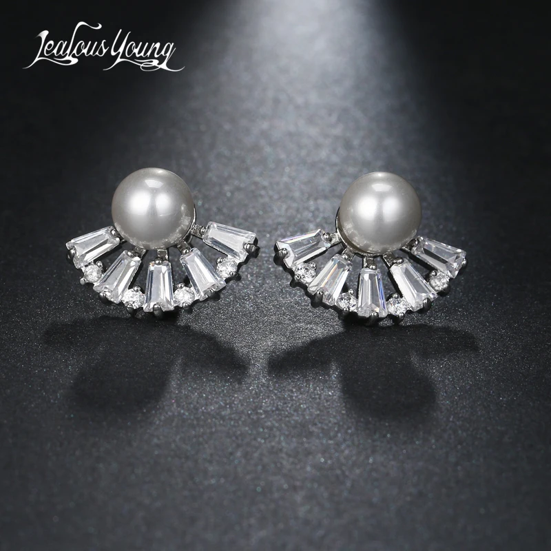 

2017 Fashion New AAA Cubic Zircon Stud Earrings For Women Elegant Simulated Pearl Earrings Girl Ear Studs Earings AE515