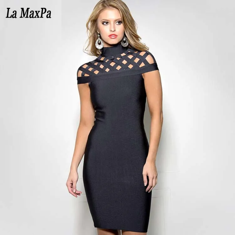 

2017 Summer Runway Dress Women Evening Bandage Dress 2017 white beige cut out short sleeve mini Sexy Celebrity Party Dresses