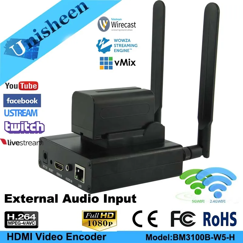 Unisheen H.264 IPTV видео кодировщик 2,4G 5,8G wifi HDMI vmix wowza youtube facebook ip rtmp прямая передача