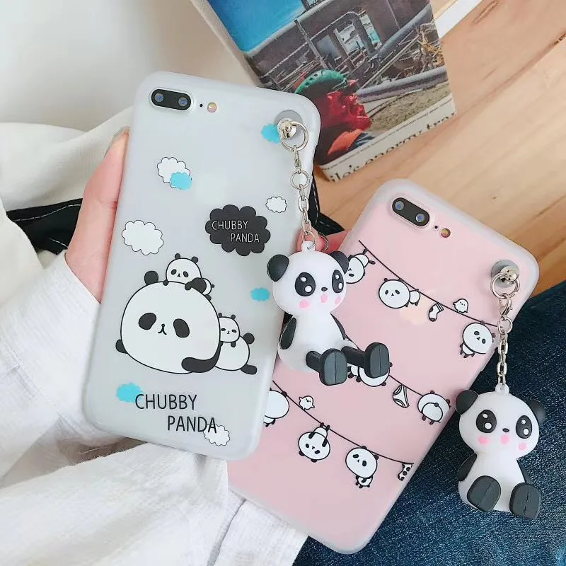 

3D Cute Cartoon Panda Toy Case For iPhone X 8 7 6 6s Plus 5 5S SE Case Clear Chain Lovely Animal Bears Anti-knock Soft TPU Case