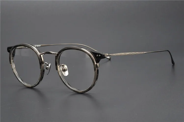 Titanium Vintage Round Optical Glasses Frame Men Brand Retro Clear Lens Eyeglasses Man Myopia Spectacles Frames Eyewear Oculos - Цвет оправы: Gun Grey