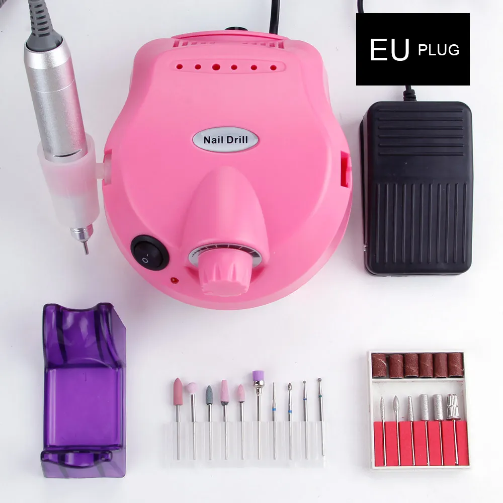 30000RPM Professional Ceramic Manicure Cutter Set Electric Nail Drill Milling Machine Diamond Cutters Manicure Apparatus Tools - Цвет: pink Set 2 EU Plug