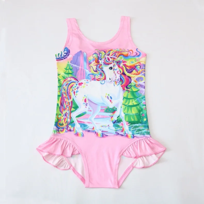 

DHL Fedex Free Shipping Wholesale Summer New Baby Girls Unicorn Pony One Pieces Swimwear Toddler Beach Cartoon Clothing 3-8Y