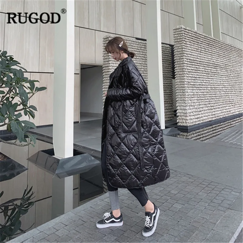 RUGOD X-Long теплая зимняя женская одежда, однотонное женское пальто с широкой талией, толстое хлопковое Женское пальто на молнии, doudoune femme hiver