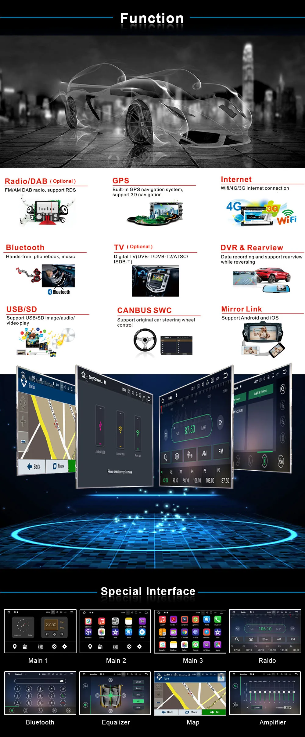 Sale Rotatable 10.1 inch android 7.1 universal car DVD player with 2 +16 GB  DVD player Radio GPS navigation car multimedia 5