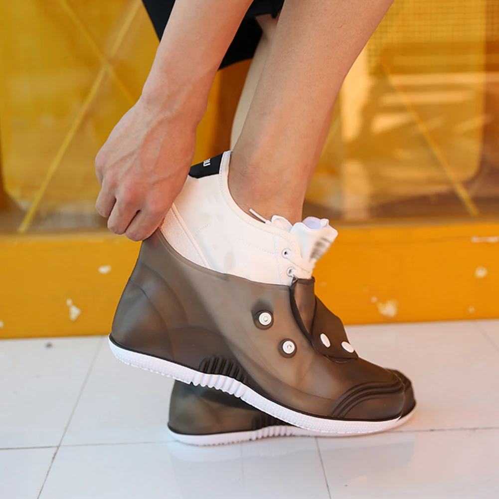 Для использования вне помещений ПВХ дождевая обувь Обложка прозрачная двубортный Водонепроницаемый одежда закрывающий стопы Нескользящие утепленные сапоги для взрослых, покрытие на обувь