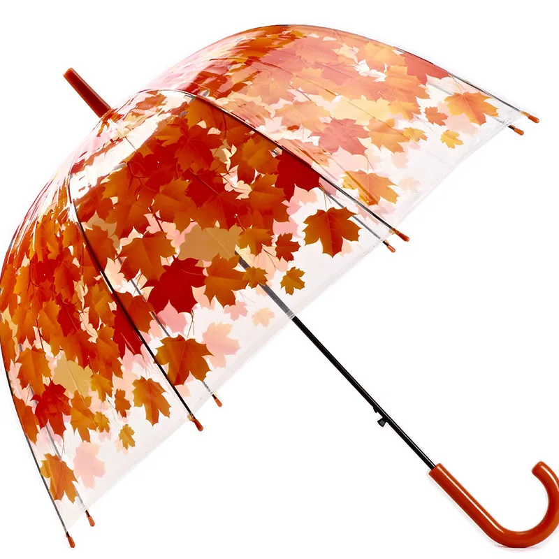 Прозрачная форма гриба Unbrellas прозрачные зонты кленовый лист зеленые листья узор непромокаемый ветрозащитный зонтик с длинной ручкой