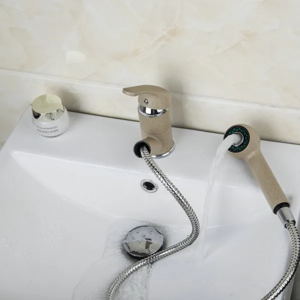 Ouboni вытащить кремового цвета латуни смесители и краны недавно поворотный горячей и холодной смесителя живопись ванная комната кран