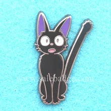 Изготовленный На Заказ имитирующий Эмаль Черный кот с длинным хвостом нагрудные булавки