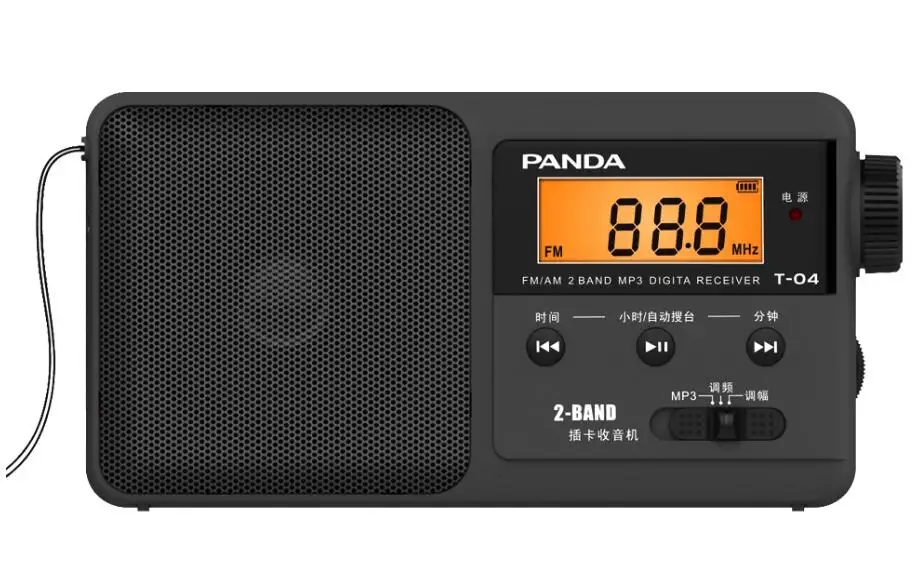 Panda T-04 цифровой дисплей TF карта FM AM двухполосная литиевая батарея Зарядка портативное радио - Цвет: black