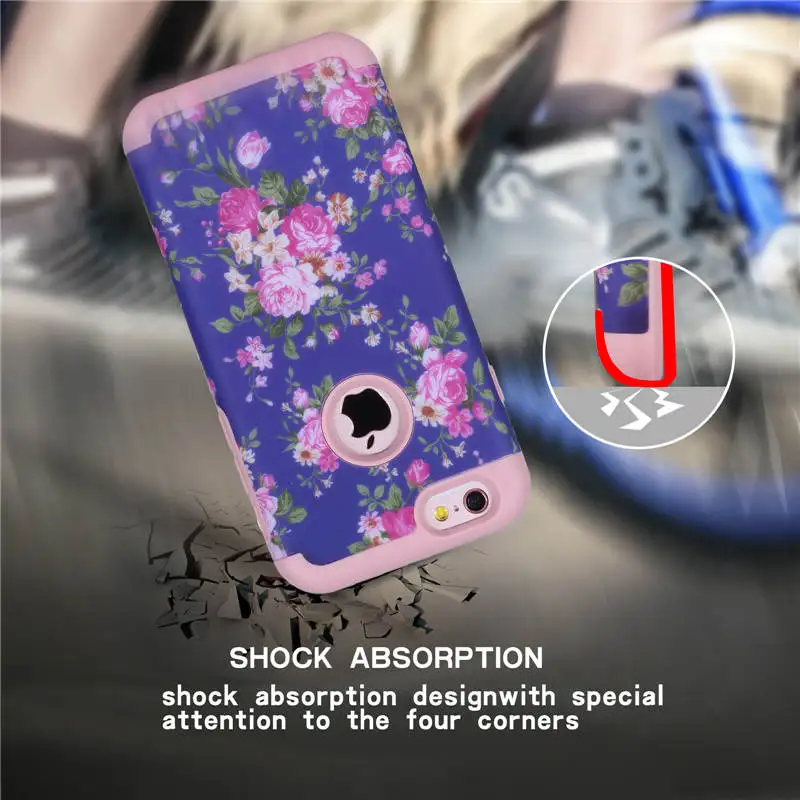 Fashion Flower IMD Pattern Shock Proof Hybrid 2 in 1 PC TPU Slim Armor case for Apple iPhone 6s Plus 7 |