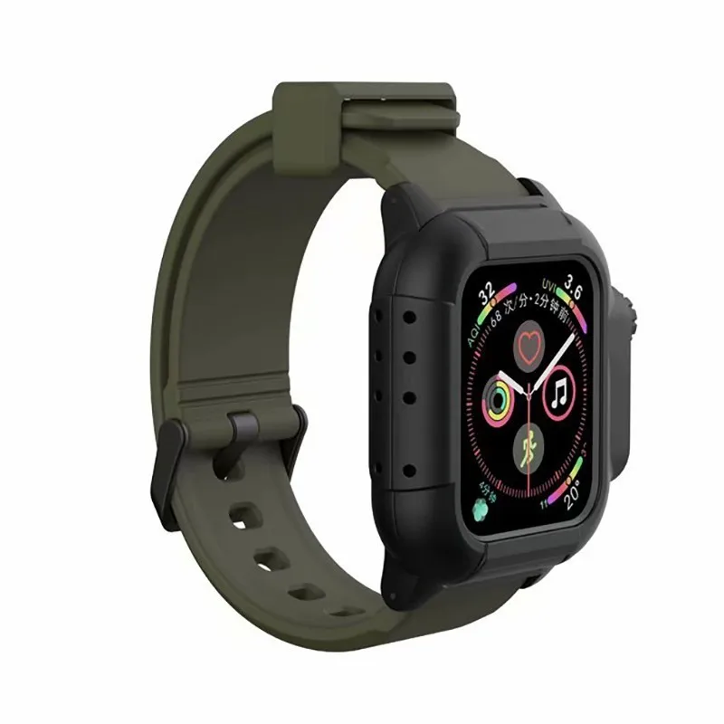 Водонепроницаемый чехол для Apple Watch band 4 iwatch band 42 мм силиконовый ремешок 44 мм 40 мм pulseira браслет умные часы аксессуары петля - Цвет ремешка: 03 Black OliveStrap