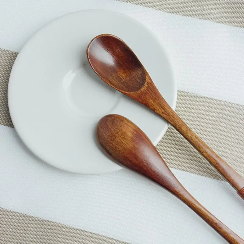 6PcsSet Long Handled Wooden Spoons Honey Coffee Tea Spoon Set Wood Cutlery Kitchen Tableware Spoon For Soup Dessert Ice Cream (6)