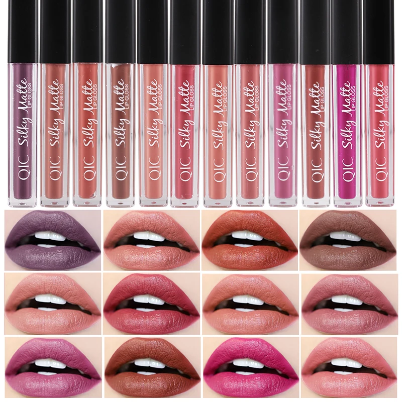 

QIC 12 Color Brand Waterproof Liquid Lipstick Matte Gloss Lip Nude Color Cosmetics Pigment Matte Velvet Lip Gloss Makeup Matt
