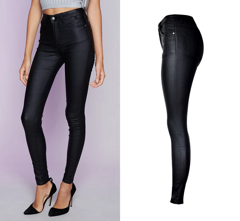 2017 New Hot Eu Models Women Sexy Slim PU Pockets Leather Pencil Pants Motor Style All-Match Fleece Trousers Slim Faux Leather (2)