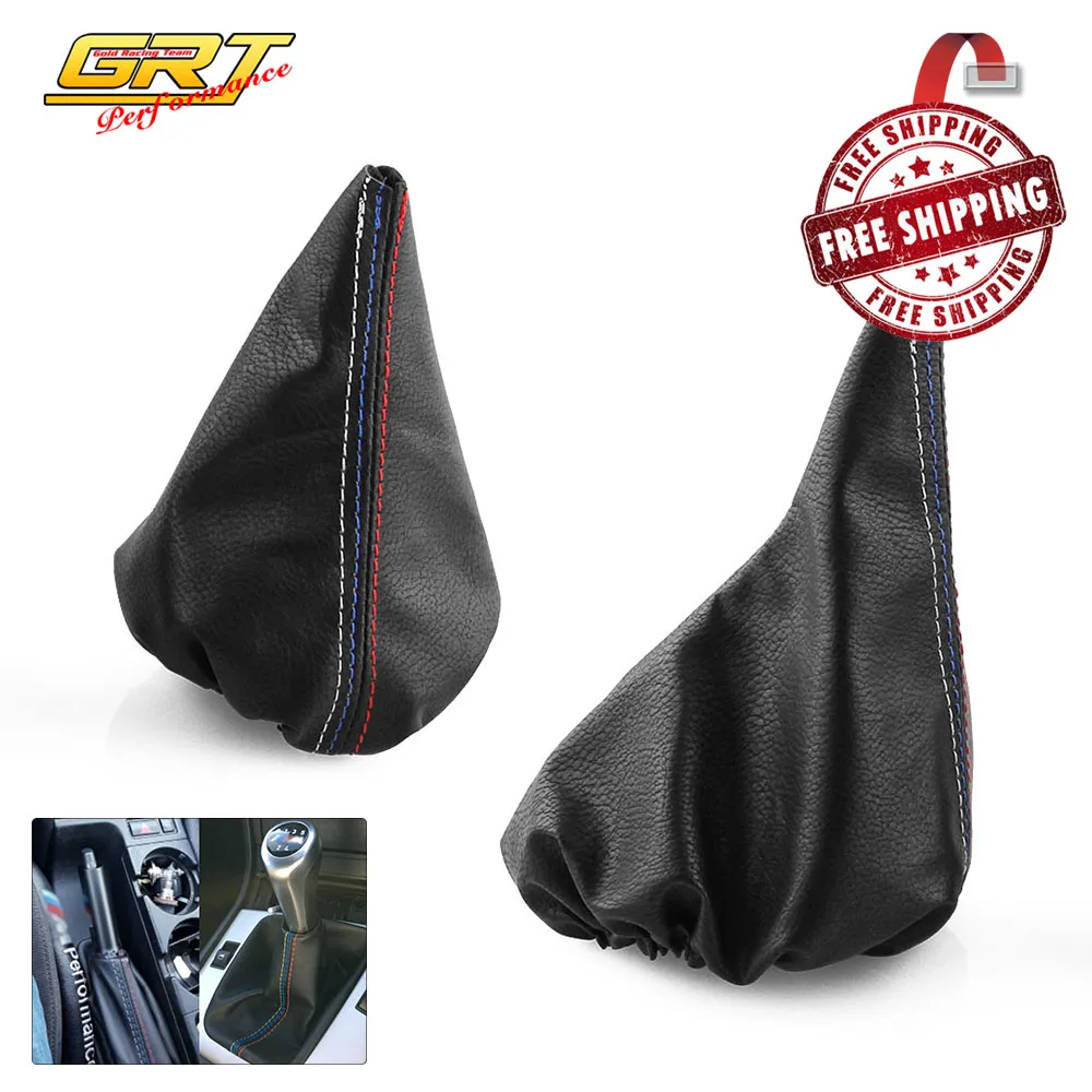 Car Shift Gear Stick Manual Handbrake Gaiter Shift Boot Black Leather