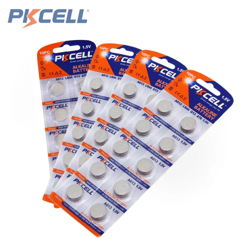 

40pcs 10Pcs/set PKCELL AG13 G13 LR44 A76 1.5V 145mAh Akaline Button Cell Coin Battery Bateria for Watch / Toy / Calculator