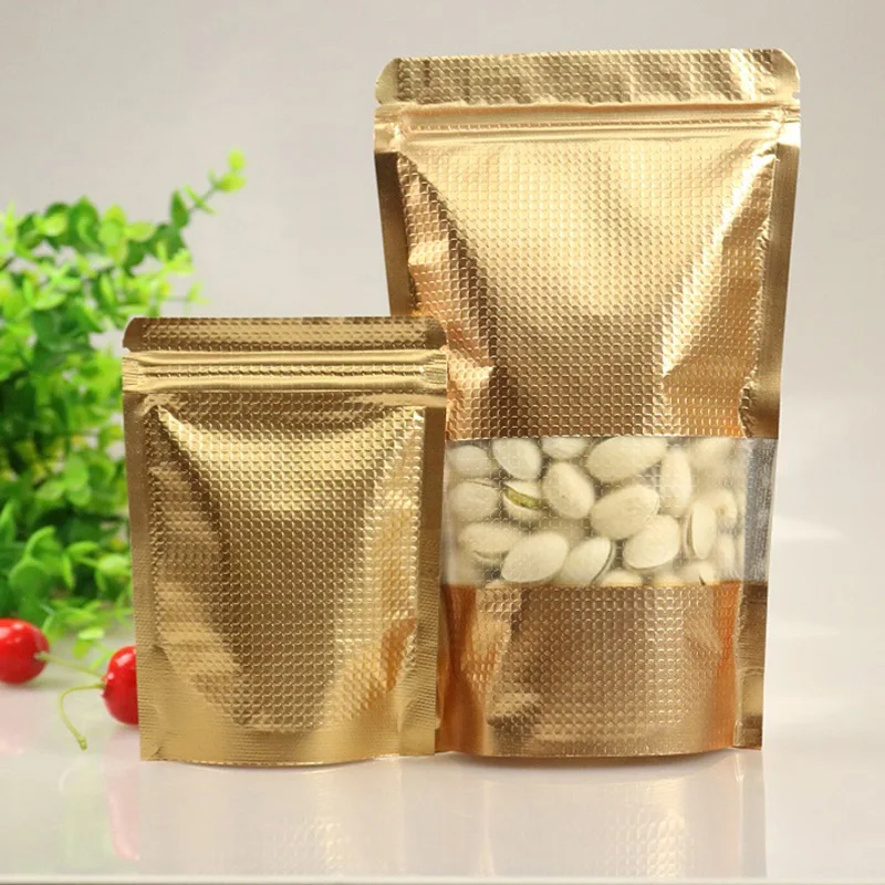 0 : Buy 100pcs Stand Up Zip lock Bag with Clear Windowed gold embrass Self Seal ...