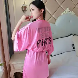 Сексуальная печати для женщин атласные пижамы китайский невесты кимоно халат платья Повседневное район Мини домашнее платье свободн