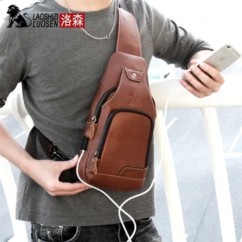 

Genuine Leather Men Chest Pack New Casual Lion Print Single Shoulder Strap Crossbody Chest Bags Male Small Solid Chest Pack
