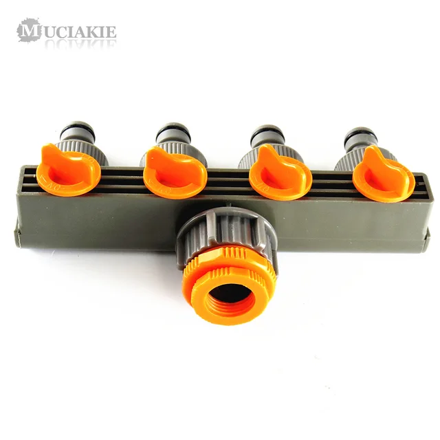 MUCIAKIE 1” to 3/4” to 1/2” Female Thread 4 Way Hose Splitters for Automatic Watering Pipe Linker Timer Garden Irrigation