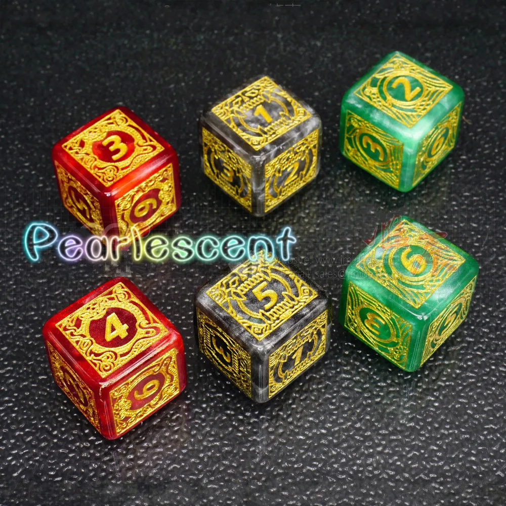 

1Pcs New Pearlescent Pattern Creative Gold Oil Square Corner Carving Fun Pattern Dice Pattern Pattern Gift Dice 20mm