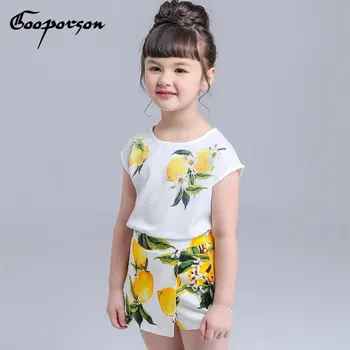 

Girls Clothing Set Lemon Printed Brand Shirt + Skirt Suit Girls Clothes Kids children clothing Outfit Spring Summer Clothes Set