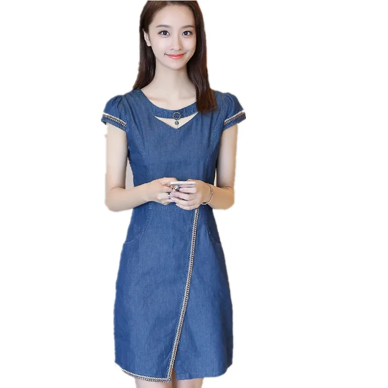 Buy 2018 summer women denim dresses v neck slim female