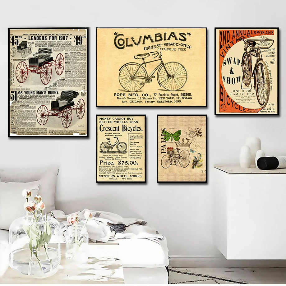 Горячие продажи ностальгические настенные картины велосипед постеры с машинами холст винтажный постер настенные картины для украшения