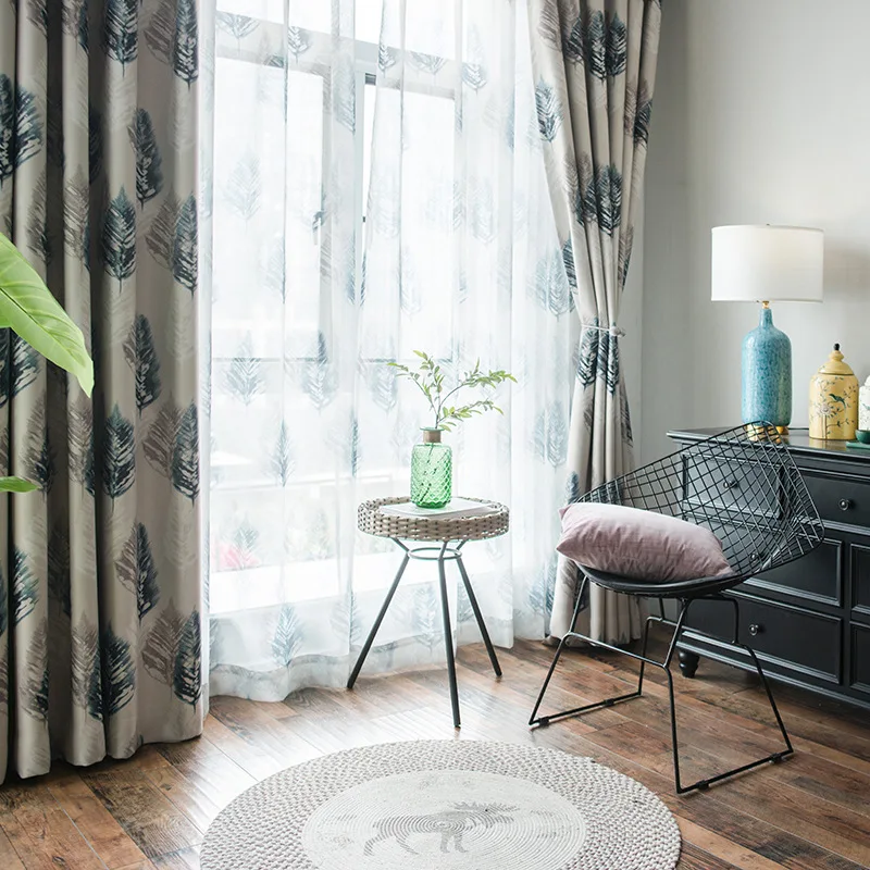 

Curtains Modern American Country Black Silk Shade Printed Curtains for Living Room and Bedroom