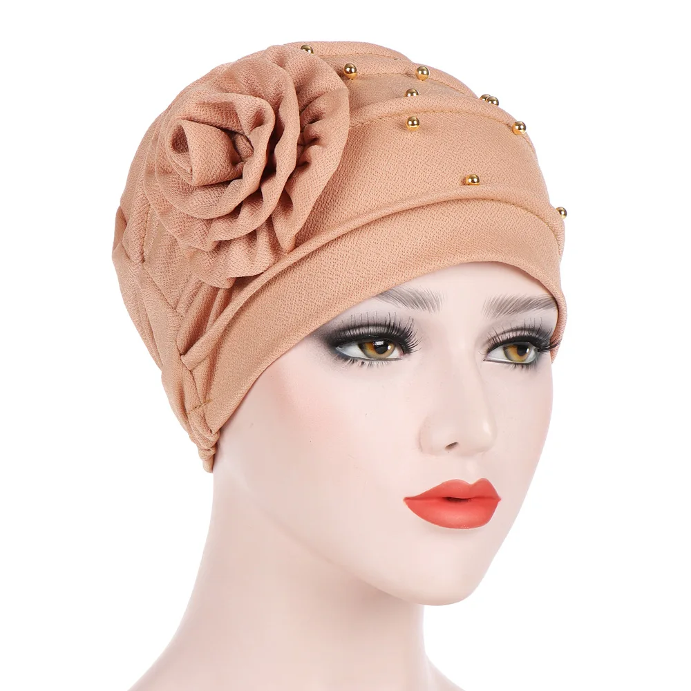 Модные женские Бисероплетение Исламская индийская шляпа мусульманская Цветочная рябь раковая шапка Хемо шарф Тюрбан Дамская перламутровая шапка для выпадения волос