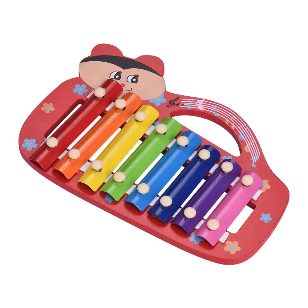 Красочные милые 8 нот ксилофон Glockenspiel с 2 Mallets перкуссия музыкальное образование обучающий инструмент игрушки для детей - Цвет: Красный