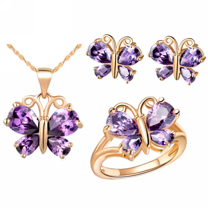Комплект из кольца серёг и с фиолетовым кристаллом|wedding jewellery set|jewelry sets for womensilver