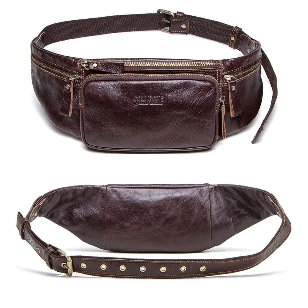 Кожаная поясная сумка многофункциональная натуральная кожа Хип-Хоп дорожная для
