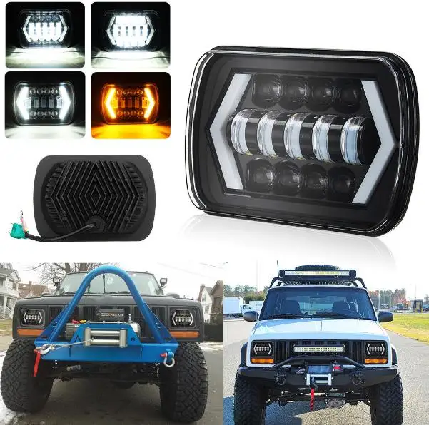 

QDAEROHIVE 55W 7x6'' 5X7" LED Headlight Halo DRL For 86-95 Jeep Wrangler YJ 84-01 Cherokee XJ Angel Eyes DRL H4 LED Square NEW