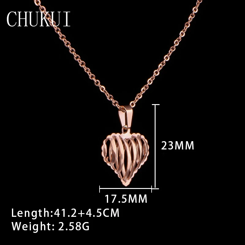 CHUKUI Stainless Steel Hollow Heart Necklace & Pendant Rhodium  Gold Chain Choker Necklace Birthday Gift  (3)