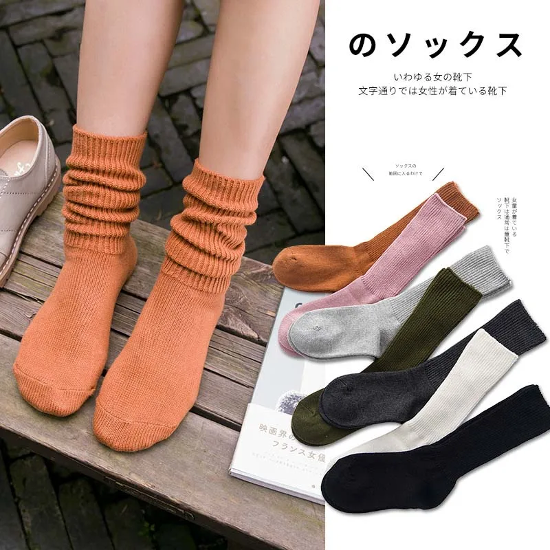 

Pure color pile socks cotton socks female spring and summer thickening Japanese socks in the tube female socks