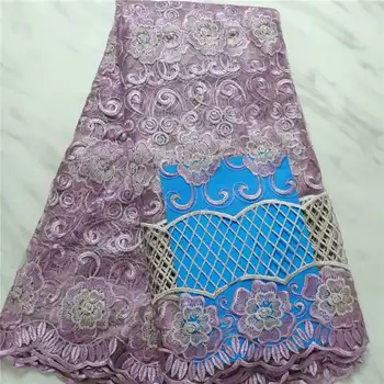 

African lace fabric 2019 high quality treasure light purple lace fabric French Nigeria lace beads fabric embroidery wedding lace