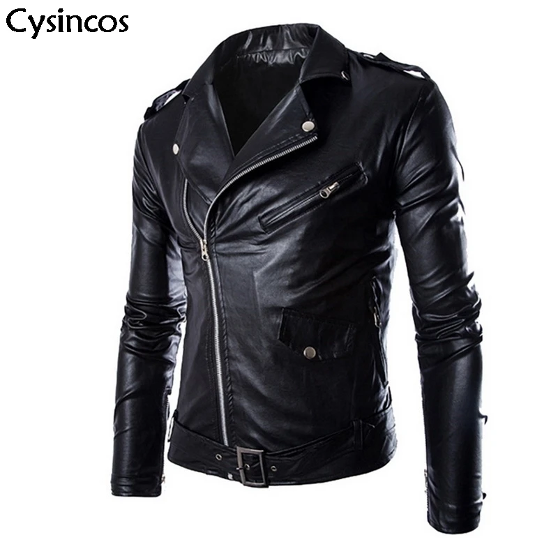 

Cysincos New 2019 Autumn Winter Motorcycle Leather Jacket Male Casual Slim Solid Warm Faux Leather Coat Male Outerwear Plus Size