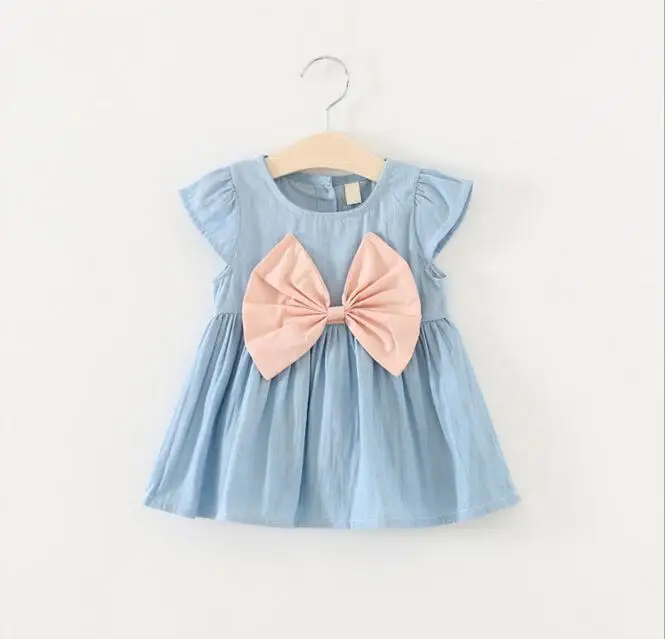 

2019 Girls 0-2 Years Summer Jeans Dress Baby Pure Cotton Short-Sleeved Denim Dress Children Big Bow Casual Jeans Dresses