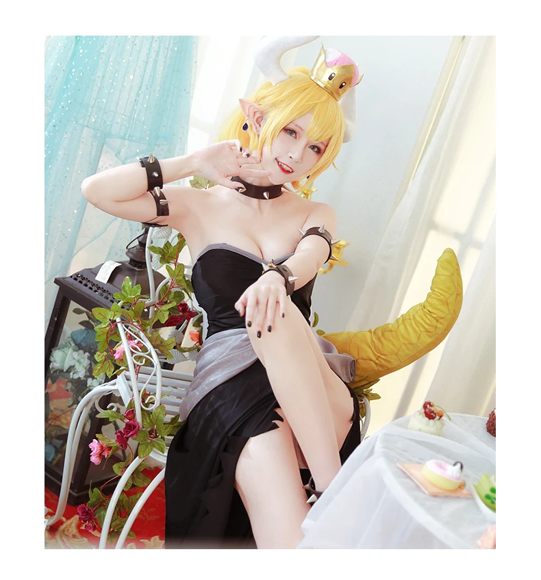 Super Mario Bowsette принцесса косплэй костюм полный наборы для ухода за кожей с платья