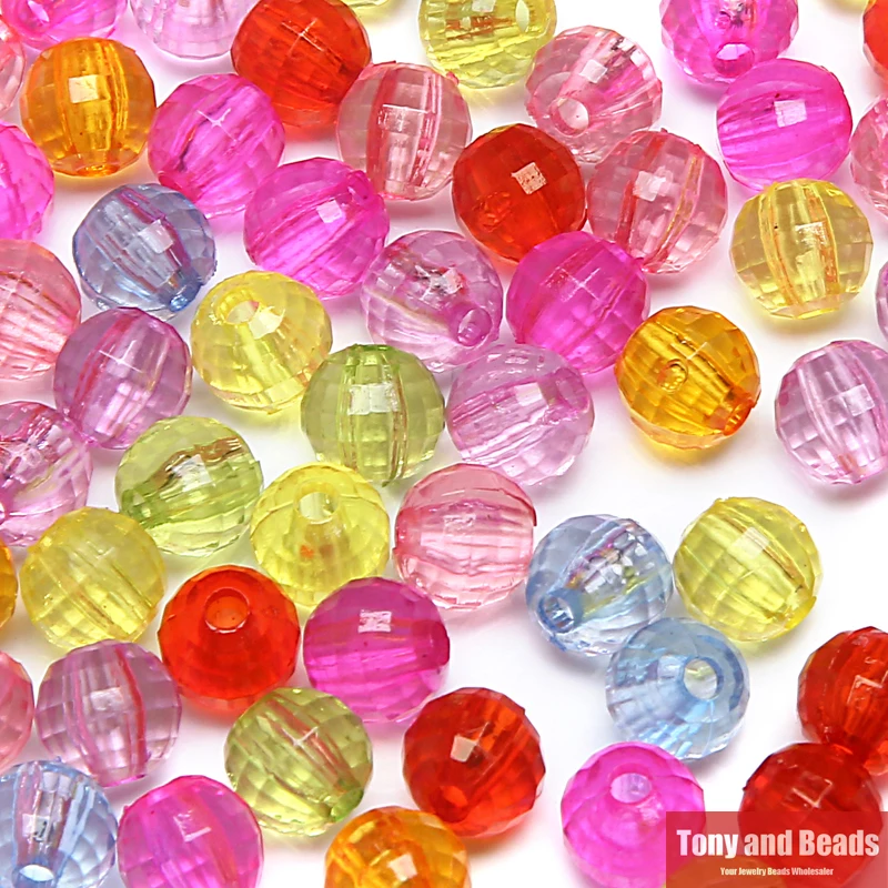 

Free Shipping Mixed Faceted Acrylic Plastic Lucite Round Ball Spacer Beads 6 8 10 MM Pick Size For Jewelry Making AC4